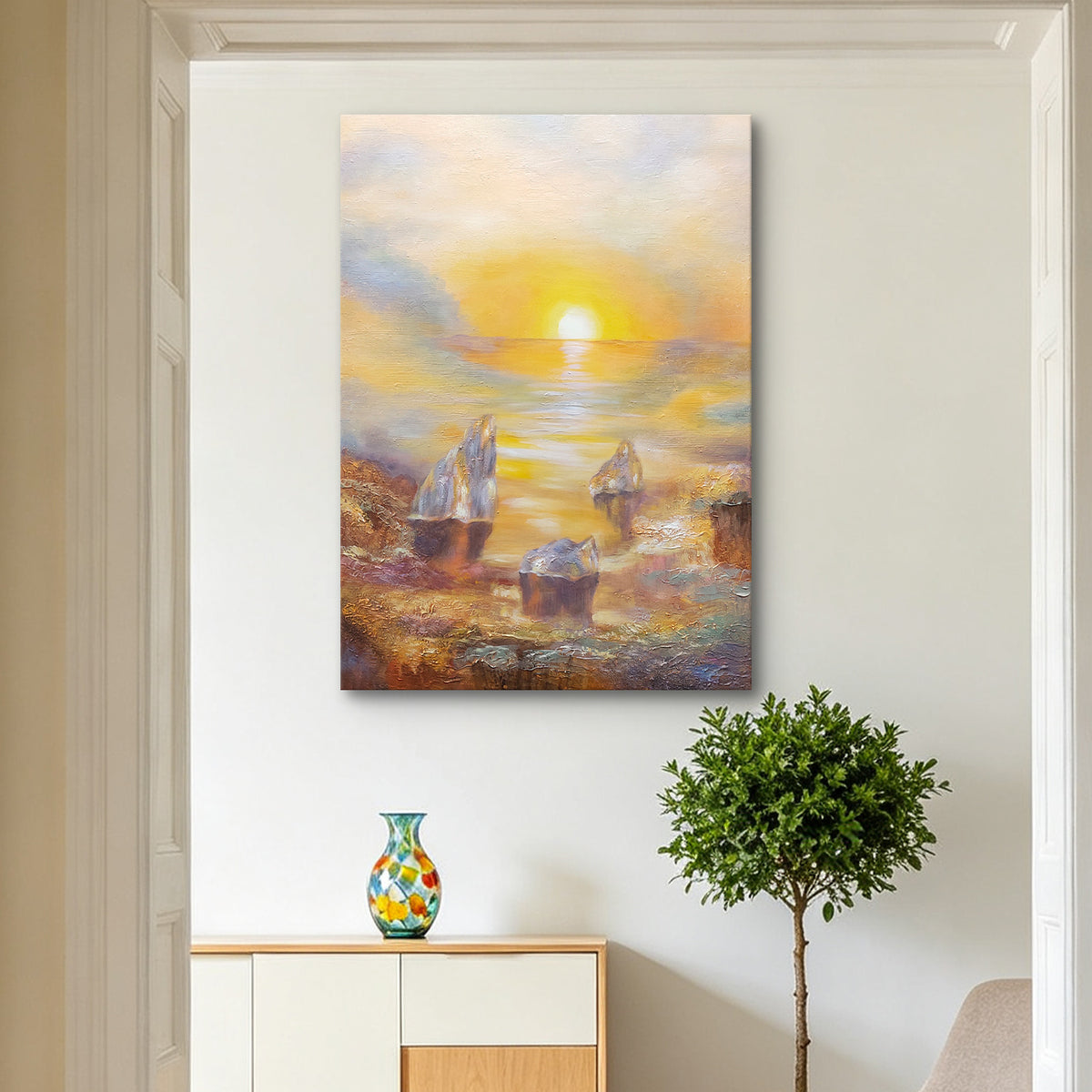 Golden Tide – Original Hand Painted Abstract Ocean Oil Painting on Canvas | Coastal Landscape Wall Art