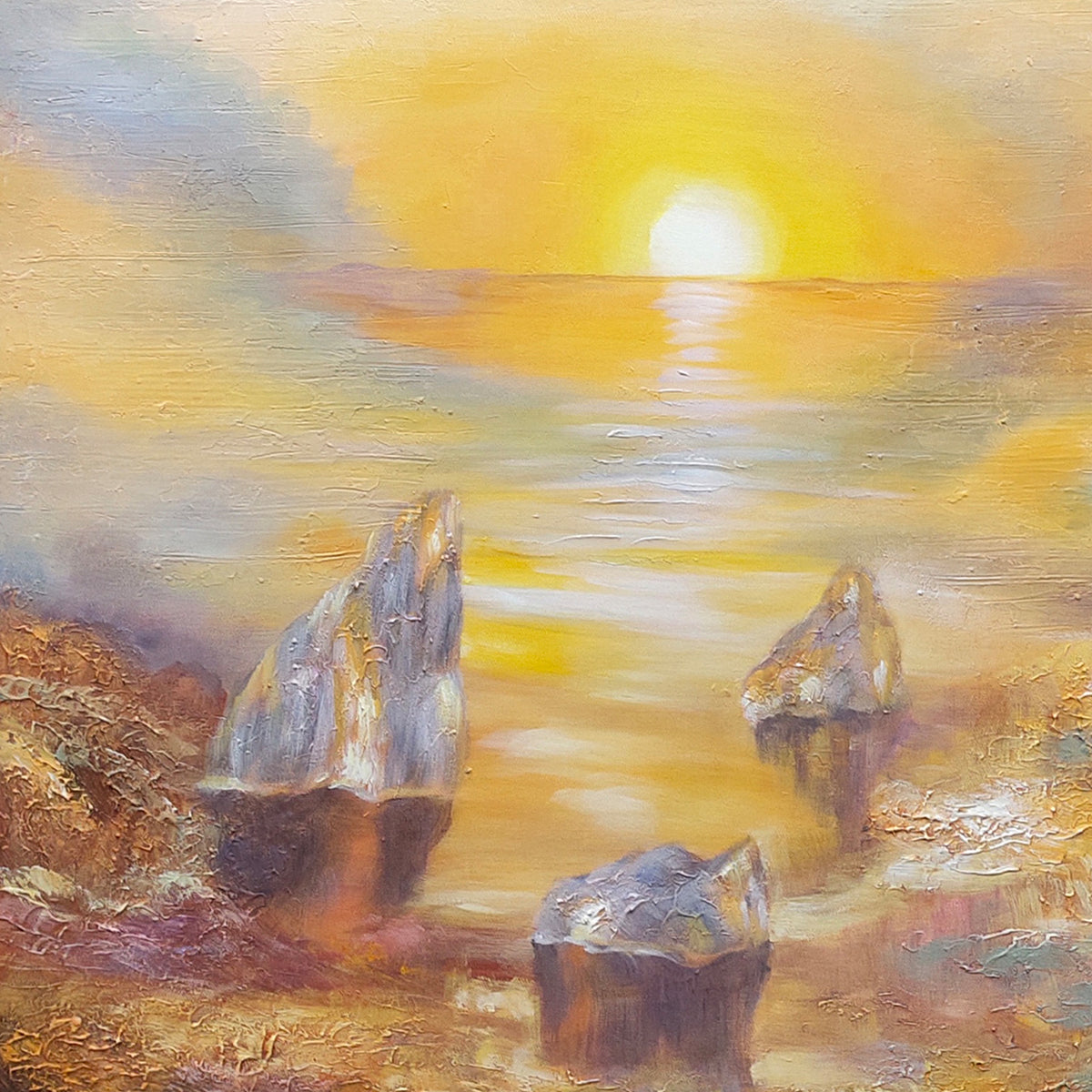 Golden Tide – Original Hand Painted Abstract Ocean Oil Painting on Canvas | Coastal Landscape Wall Art