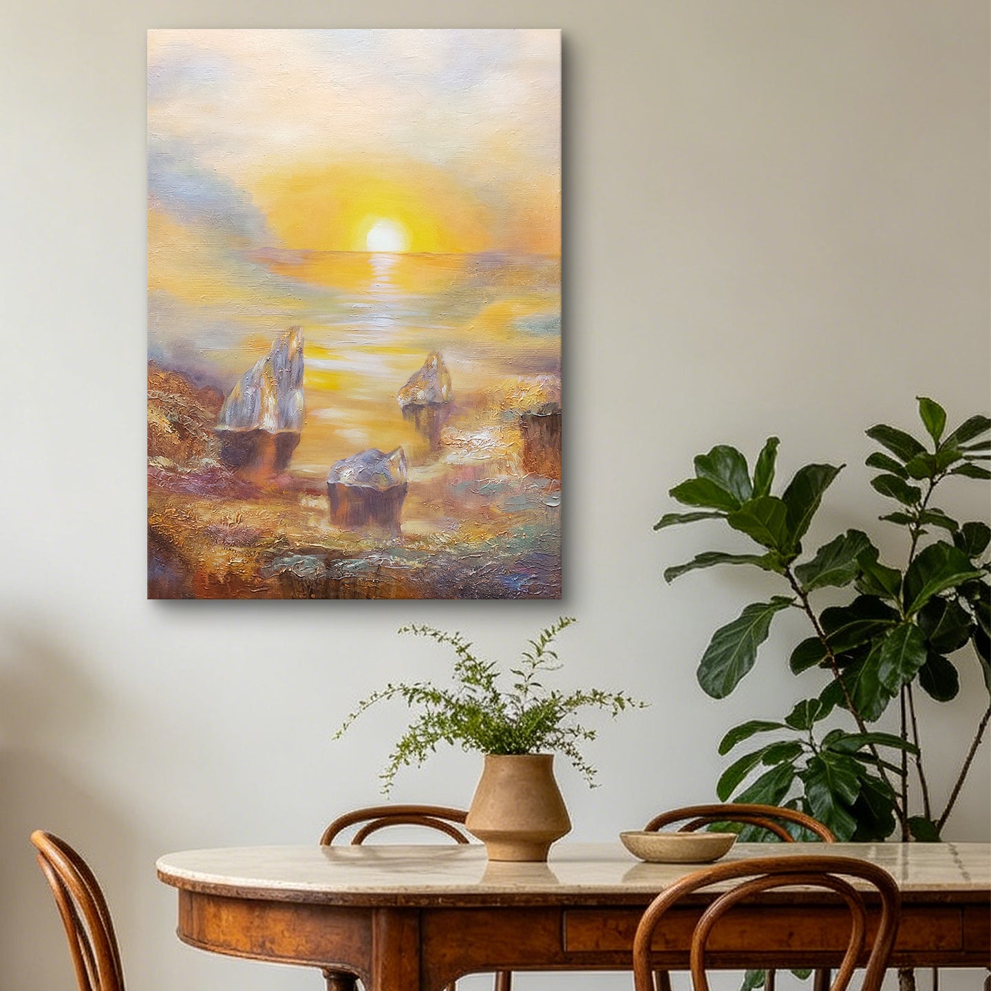 Golden Tide – Original Hand Painted Abstract Ocean Oil Painting on Canvas | Coastal Landscape Wall Art