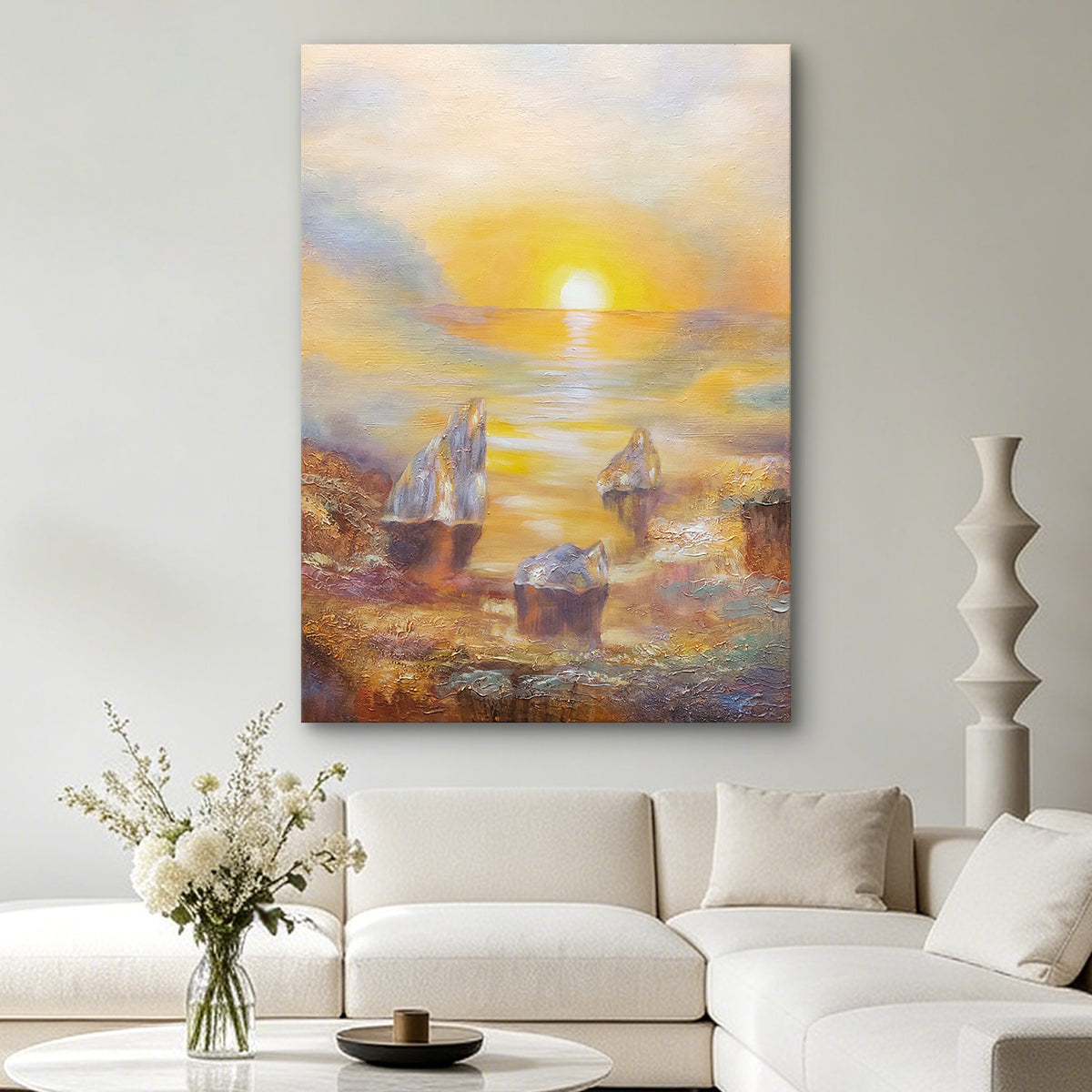 Golden Tide – Original Hand Painted Abstract Ocean Oil Painting on Canvas | Coastal Landscape Wall Art