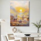 Golden Tide – Original Hand Painted Abstract Ocean Oil Painting on Canvas | Coastal Landscape Wall Art