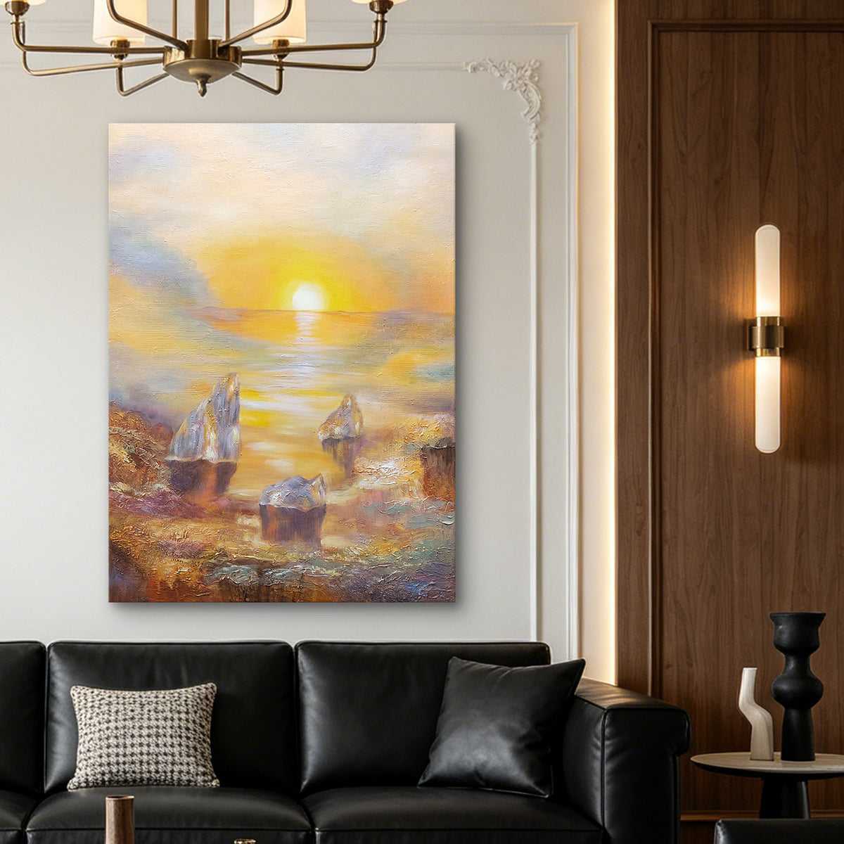 Golden Tide – Original Hand Painted Abstract Ocean Oil Painting on Canvas | Coastal Landscape Wall Art