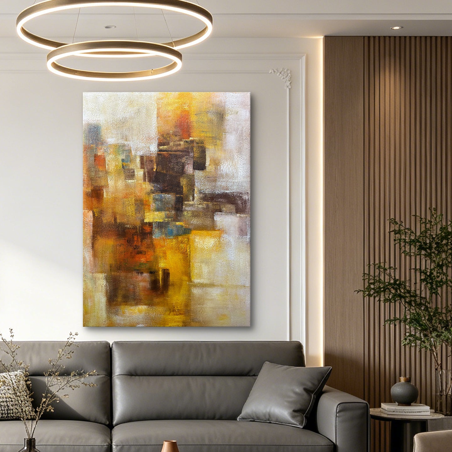 Golden Reverie – Original Abstract Oil Painting on Canvas | Modern Geometric Wall Art