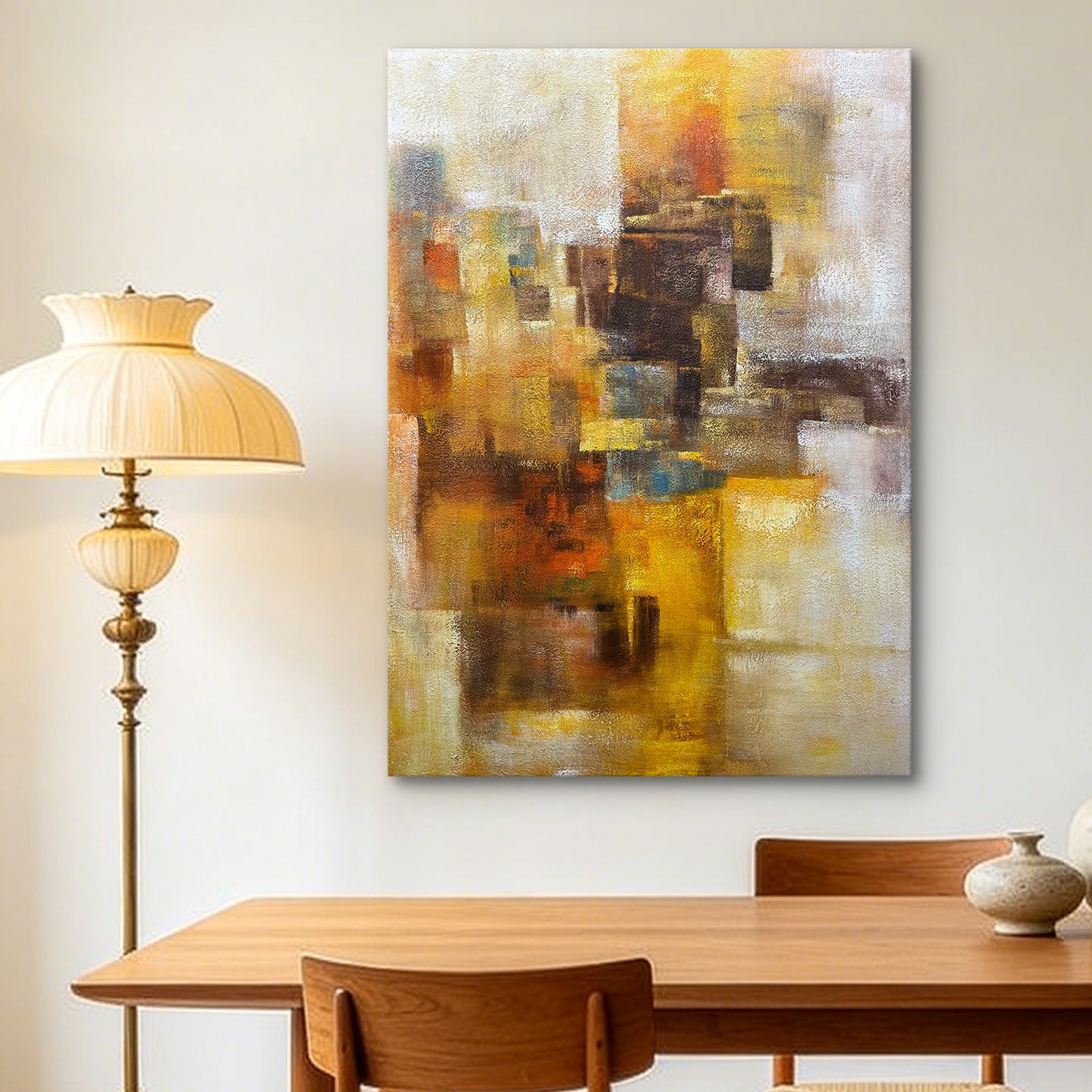 Golden Reverie – Original Abstract Oil Painting on Canvas | Modern Geometric Wall Art
