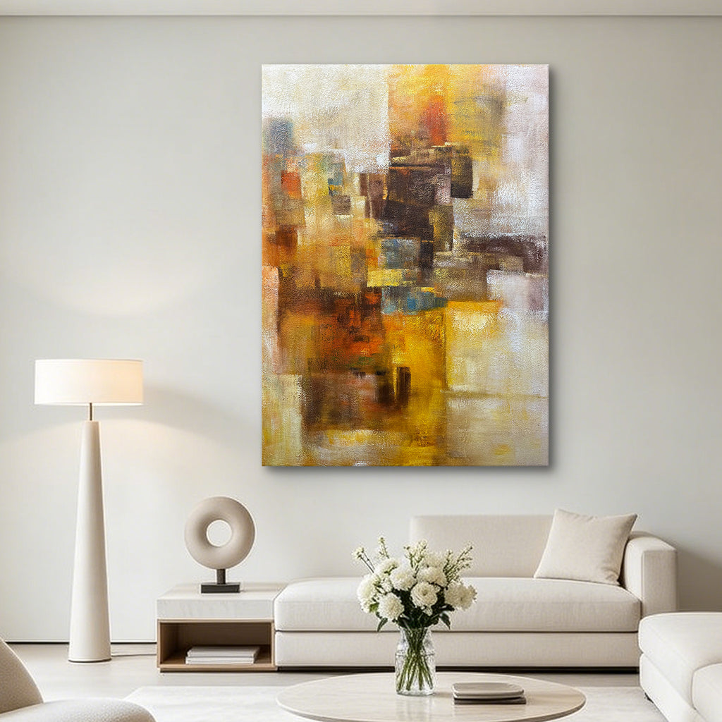 Golden Reverie – Original Abstract Oil Painting on Canvas | Modern Geometric Wall Art