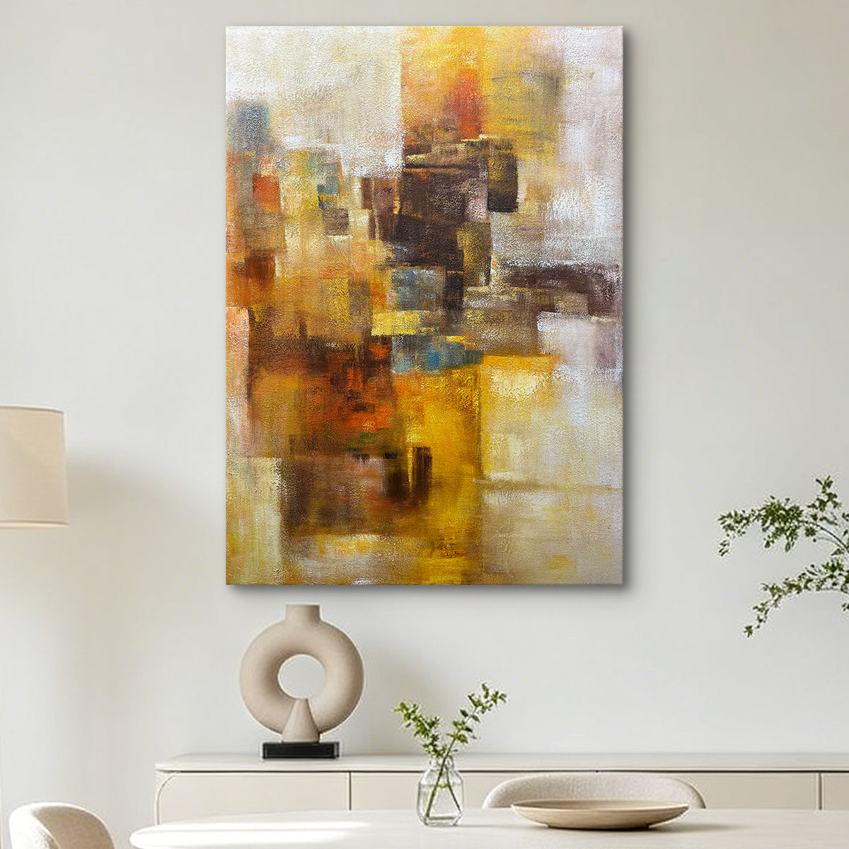 Golden Reverie – Original Abstract Oil Painting on Canvas | Modern Geometric Wall Art