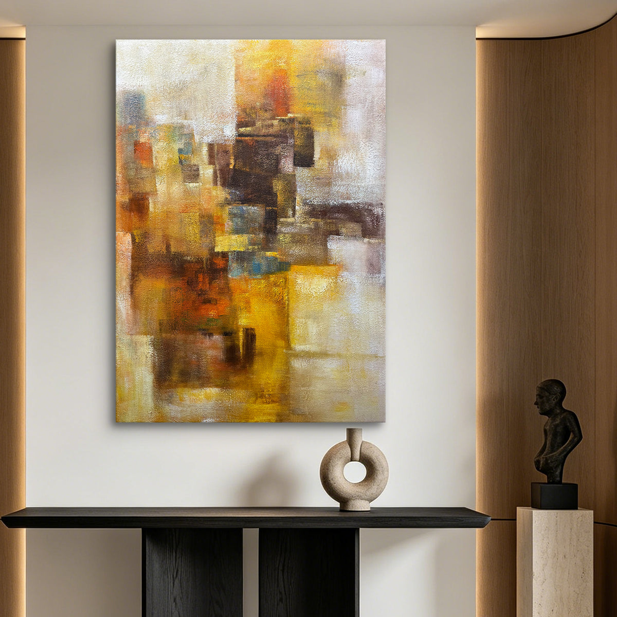 Golden Reverie – Original Abstract Oil Painting on Canvas | Modern Geometric Wall Art