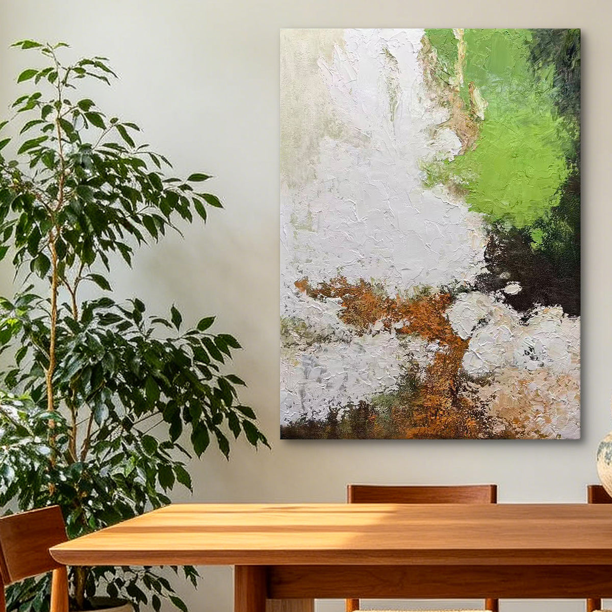 Verdant Passage – Original Textured Abstract Oil Painting on Canvas | Green & Neutral Wall Art