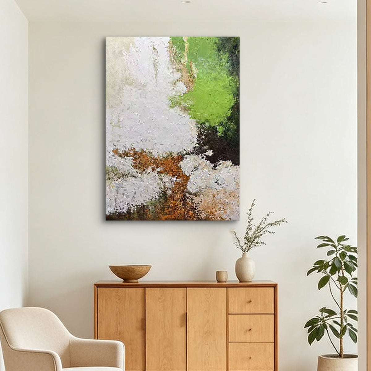 Verdant Passage – Original Textured Abstract Oil Painting on Canvas | Green & Neutral Wall Art