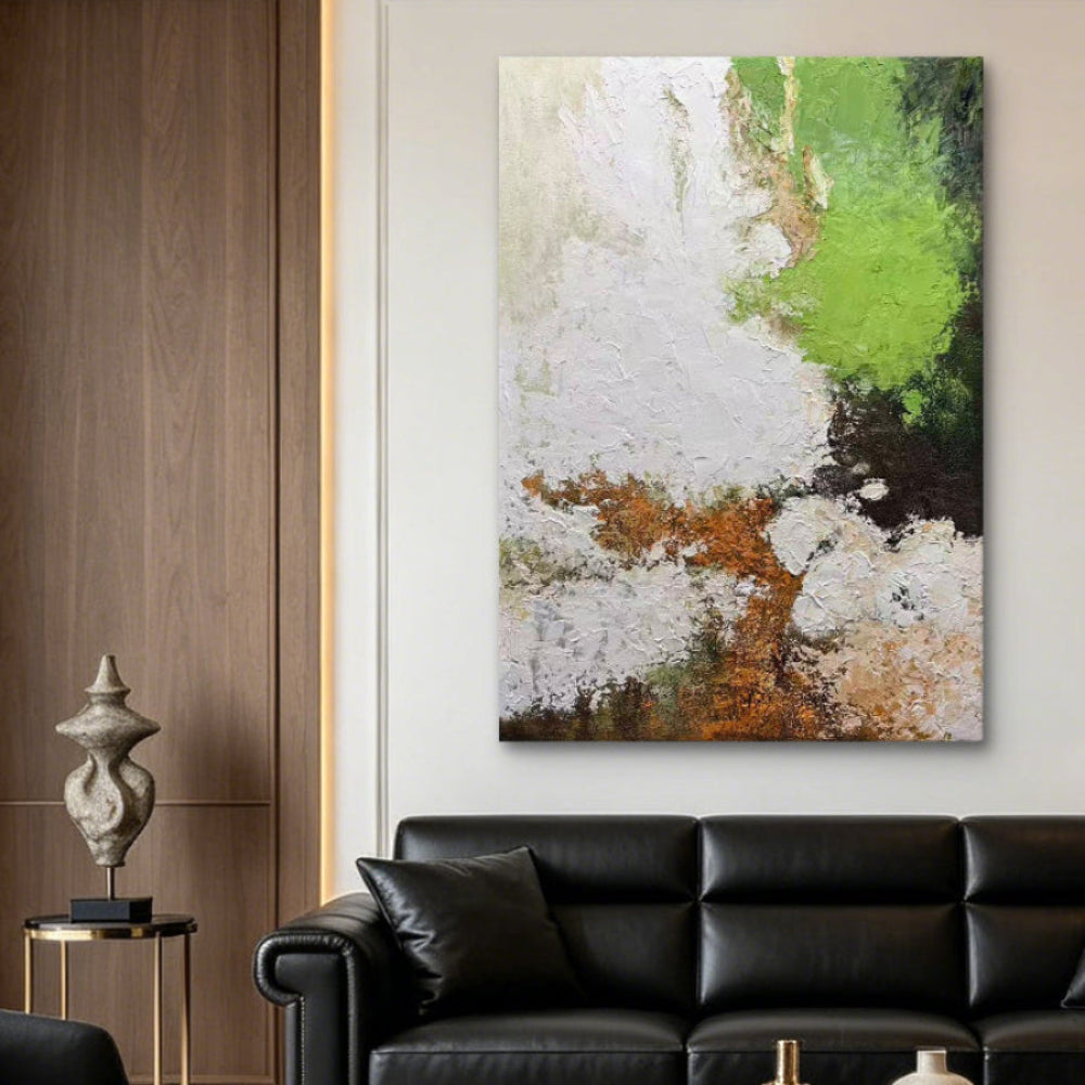 Verdant Passage – Original Textured Abstract Oil Painting on Canvas | Green & Neutral Wall Art