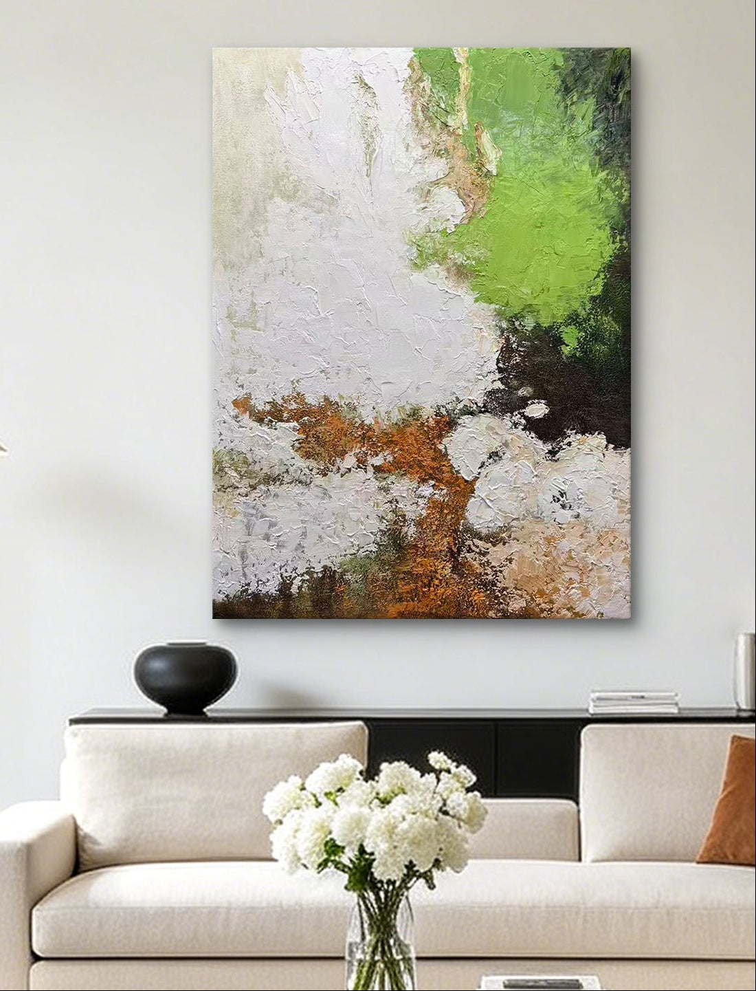 Verdant Passage – Original Textured Abstract Oil Painting on Canvas | Green & Neutral Wall Art