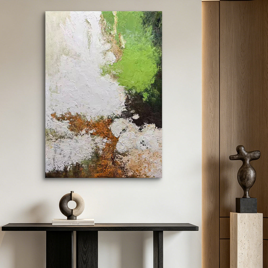 Verdant Passage – Original Textured Abstract Oil Painting on Canvas | Green & Neutral Wall Art
