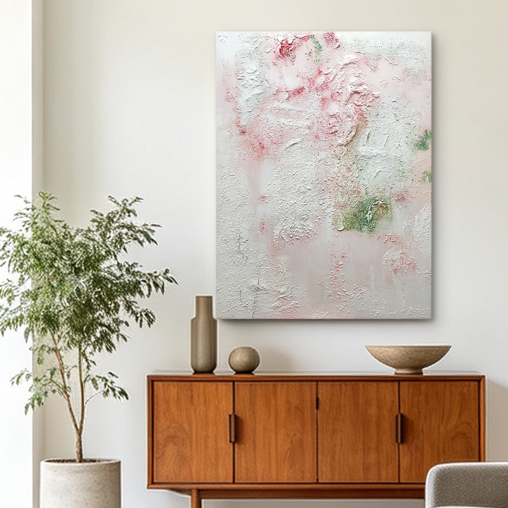 Petal Whispers – Original Textured Abstract Oil Painting | Blush Pink & White Wall Art