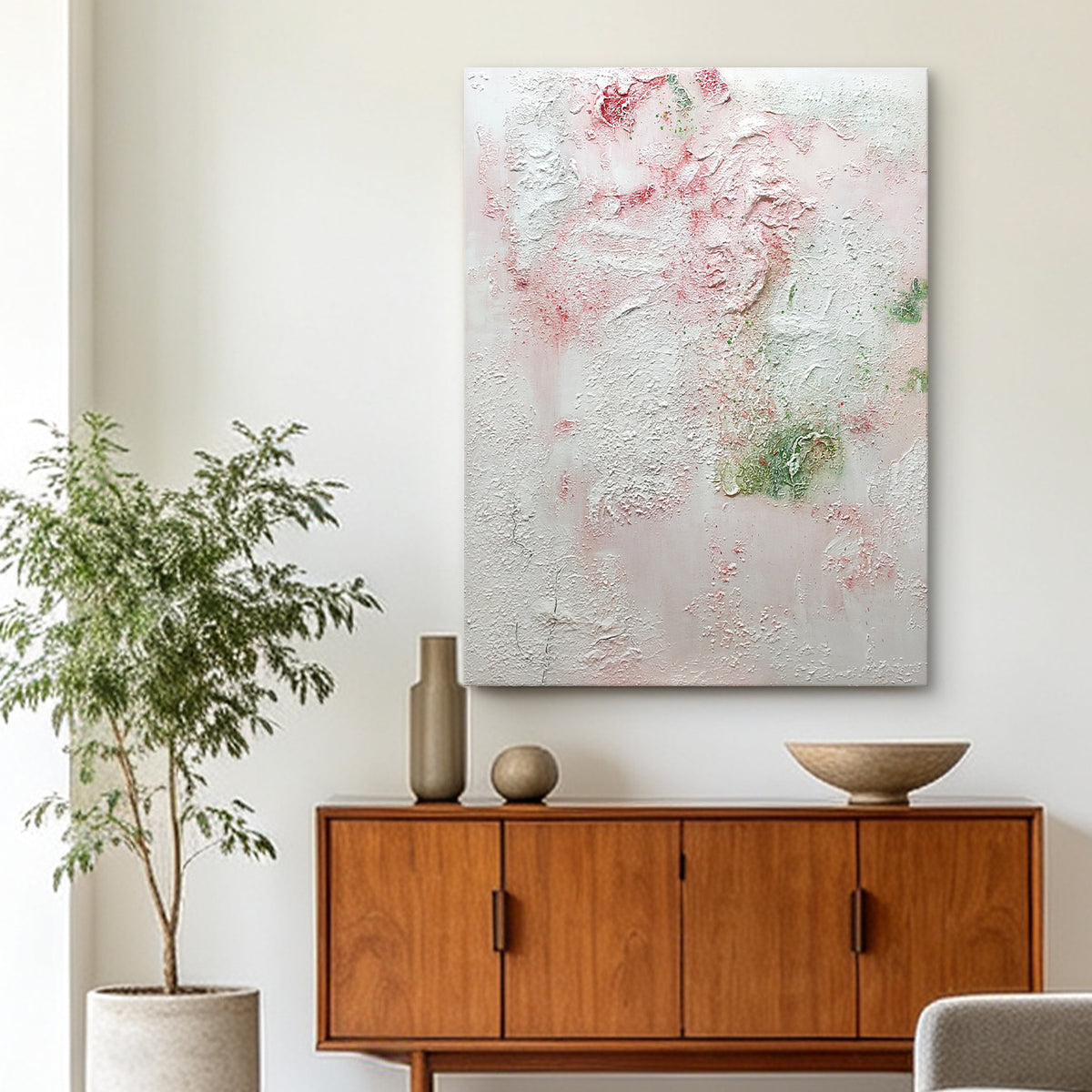 Petal Whispers – Original Textured Abstract Oil Painting | Blush Pink & White Wall Art