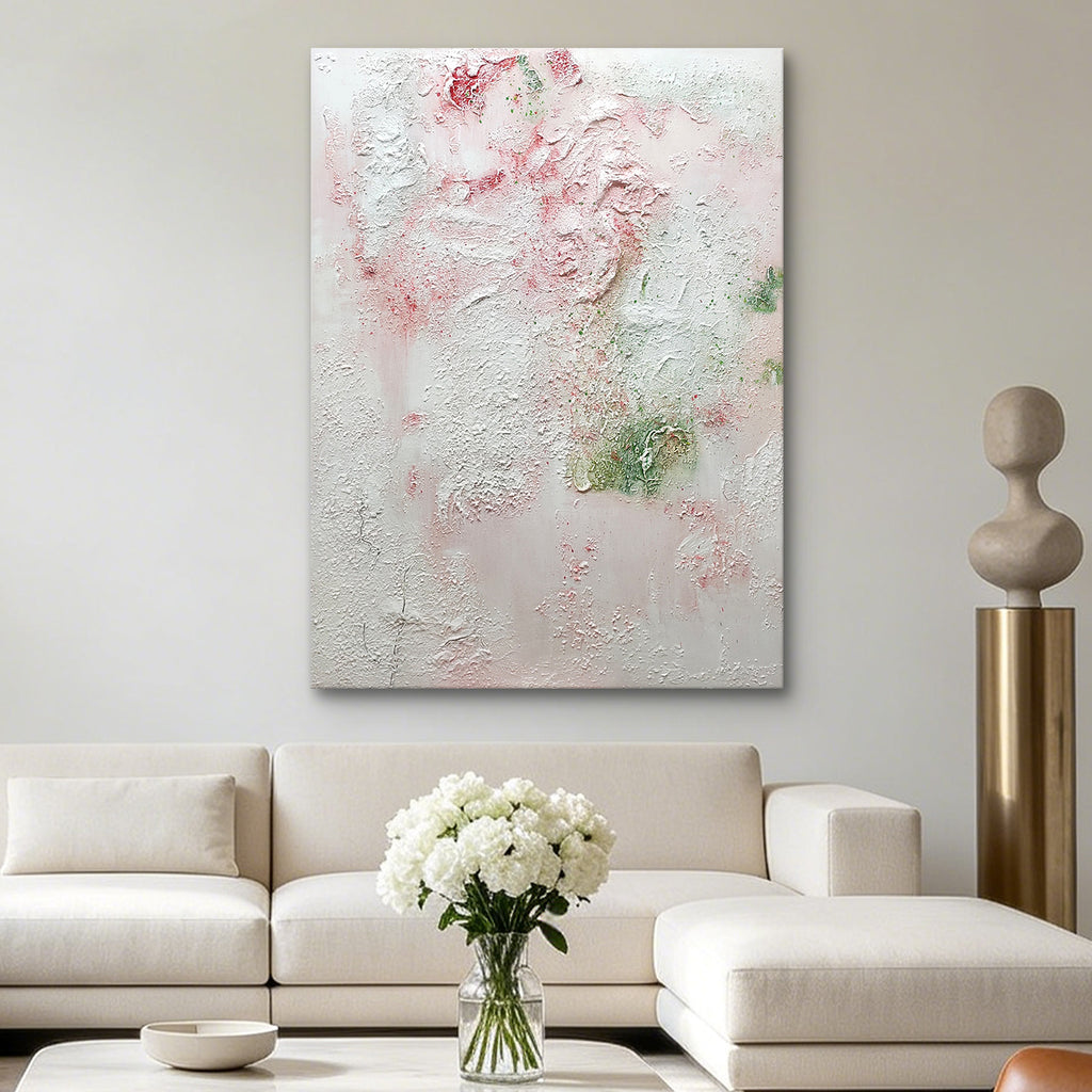 Petal Whispers – Original Textured Abstract Oil Painting | Blush Pink & White Wall Art