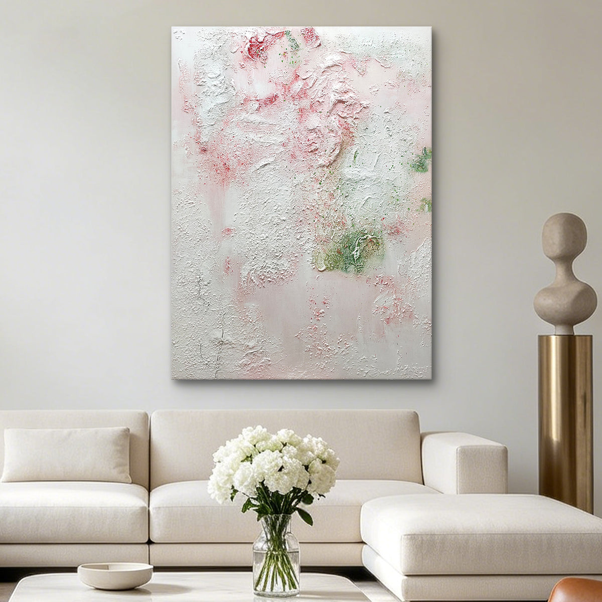 Petal Whispers – Original Textured Abstract Oil Painting | Blush Pink & White Wall Art