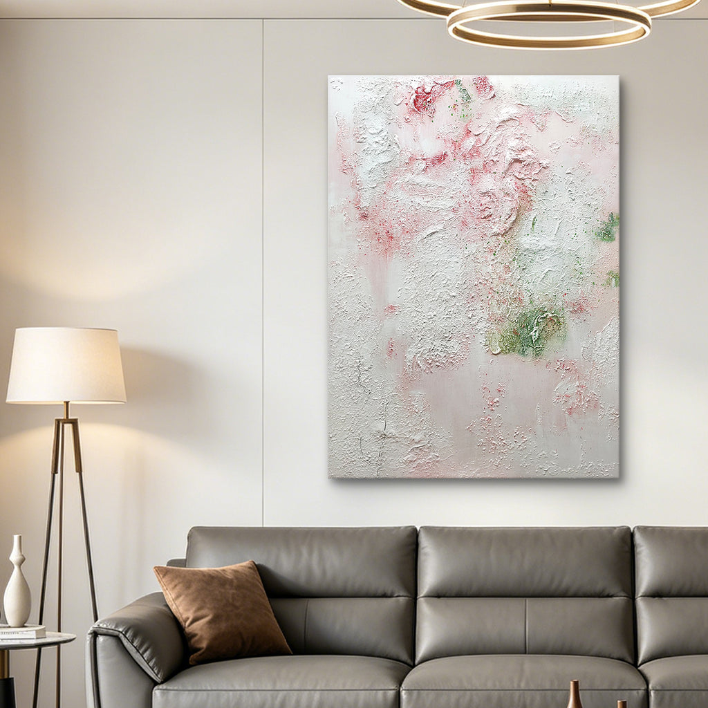 Petal Whispers – Original Textured Abstract Oil Painting | Blush Pink & White Wall Art