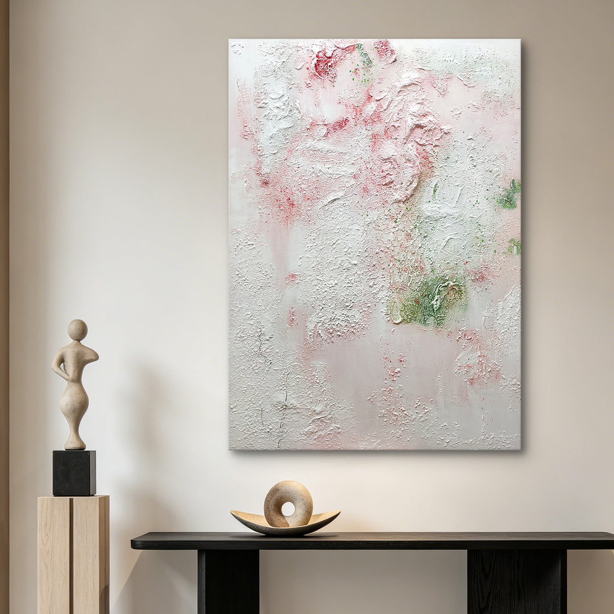 Petal Whispers – Original Textured Abstract Oil Painting | Blush Pink & White Wall Art