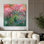 Secret Garden – Impressionistic Abstract Oil Painting | Pink & Green Botanical Art