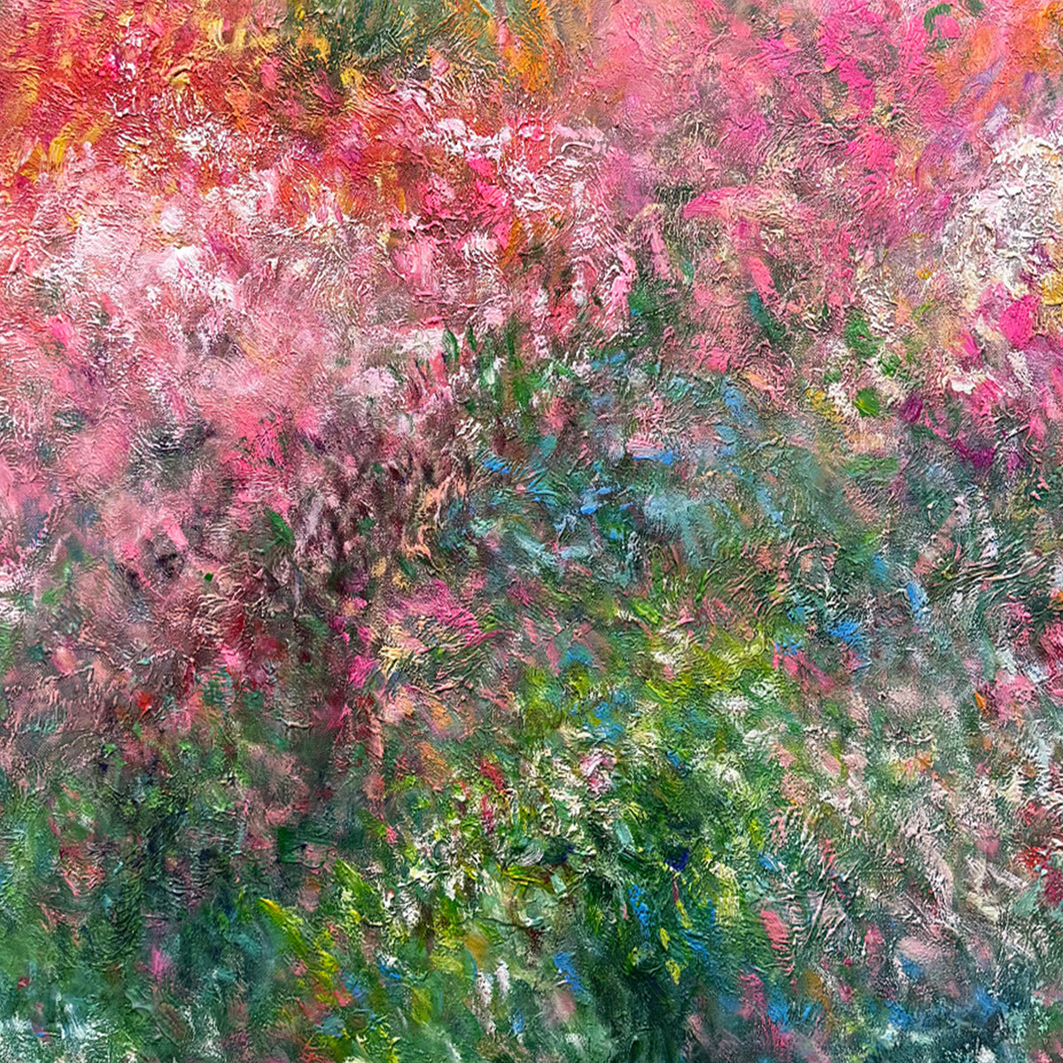 Secret Garden – Impressionistic Abstract Oil Painting | Pink & Green Botanical Art