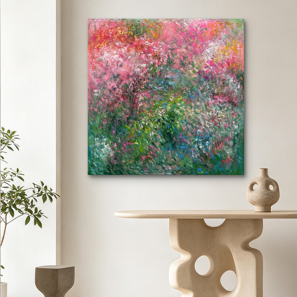 Secret Garden – Impressionistic Abstract Oil Painting | Pink & Green Botanical Art