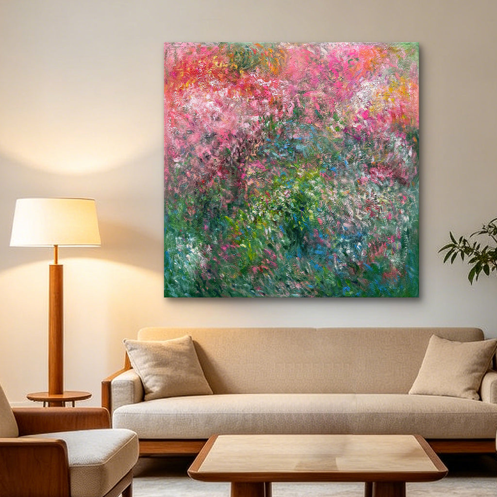 Secret Garden – Impressionistic Abstract Oil Painting | Pink & Green Botanical Art