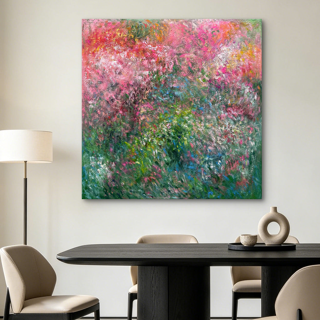 Secret Garden – Impressionistic Abstract Oil Painting | Pink & Green Botanical Art