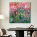 Secret Garden – Impressionistic Abstract Oil Painting | Pink & Green Botanical Art