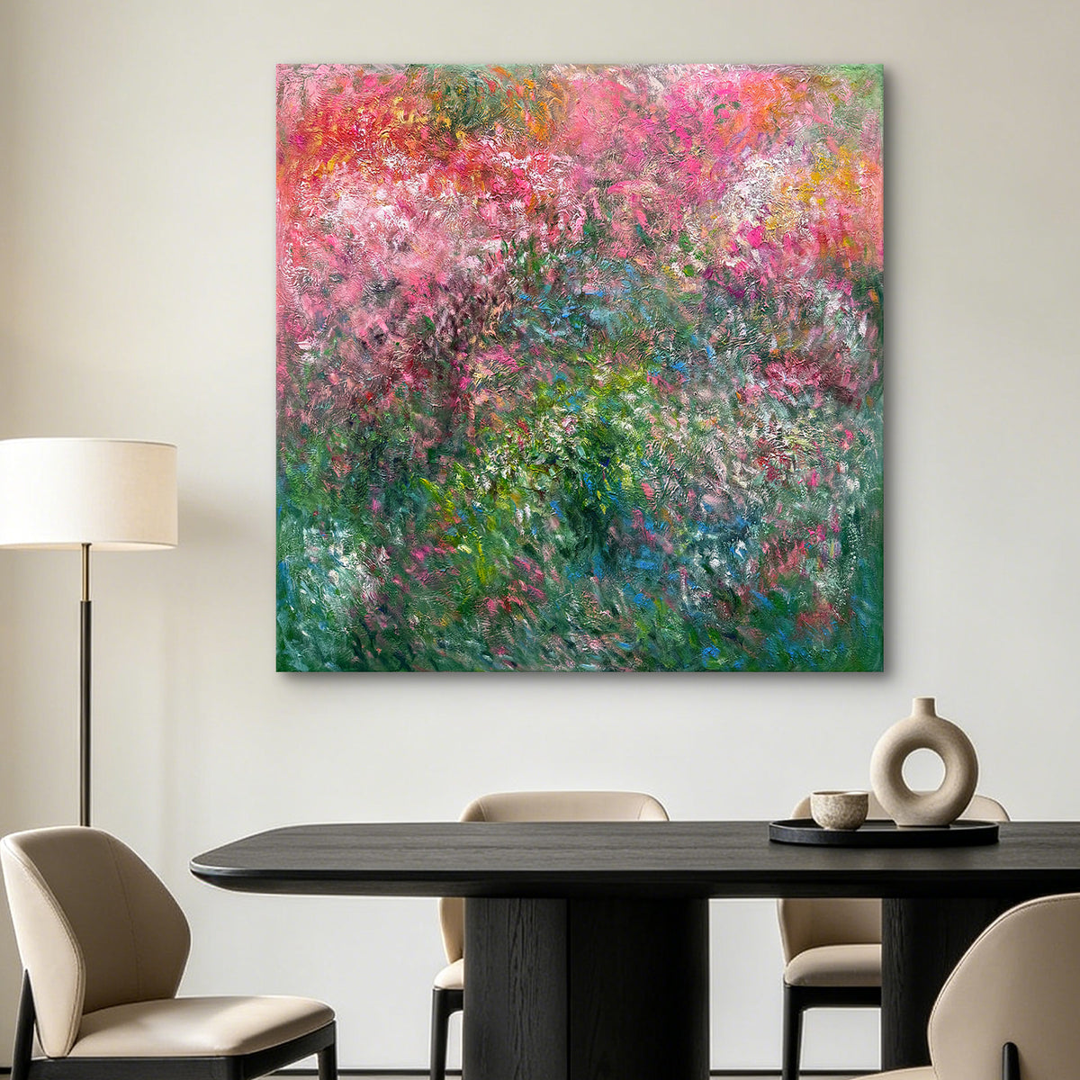 Secret Garden – Impressionistic Abstract Oil Painting | Pink & Green Botanical Art