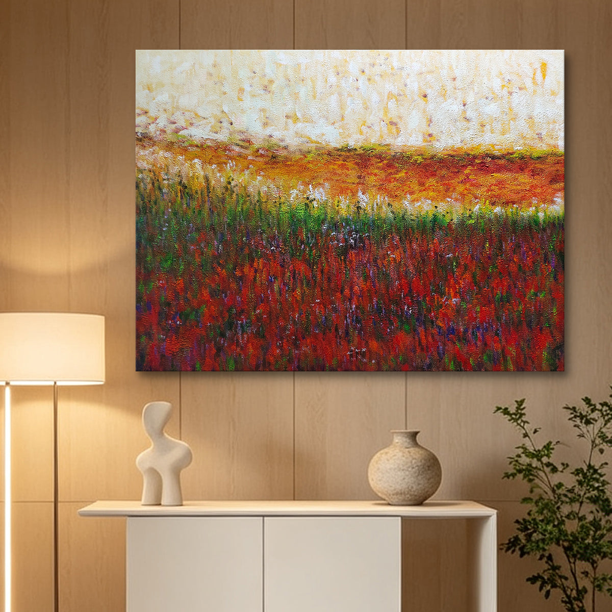 Autumn Echoes – Abstract Autumn Landscape Oil Painting | Textured Field Art