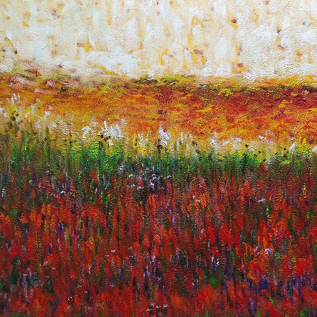 Autumn Echoes – Abstract Autumn Landscape Oil Painting | Textured Field Art