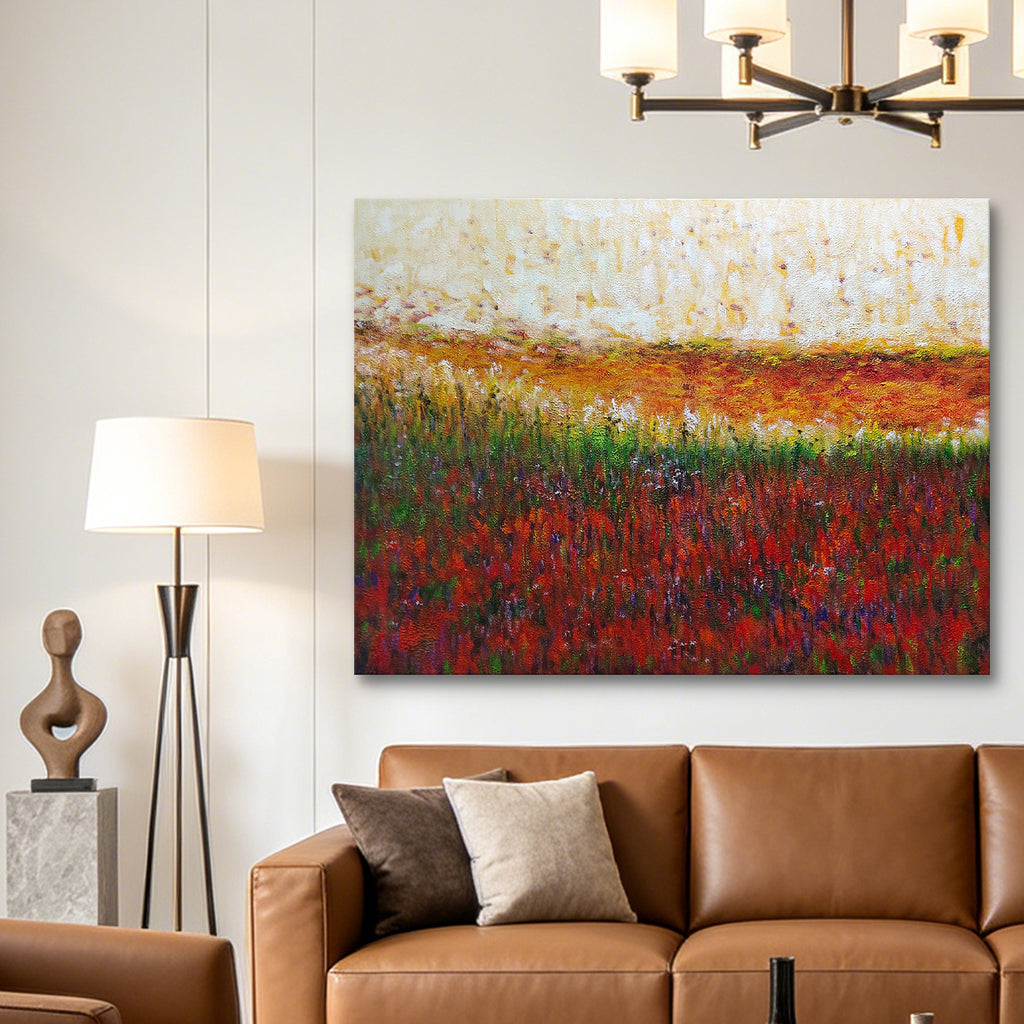 Autumn Echoes – Abstract Autumn Landscape Oil Painting | Textured Field Art