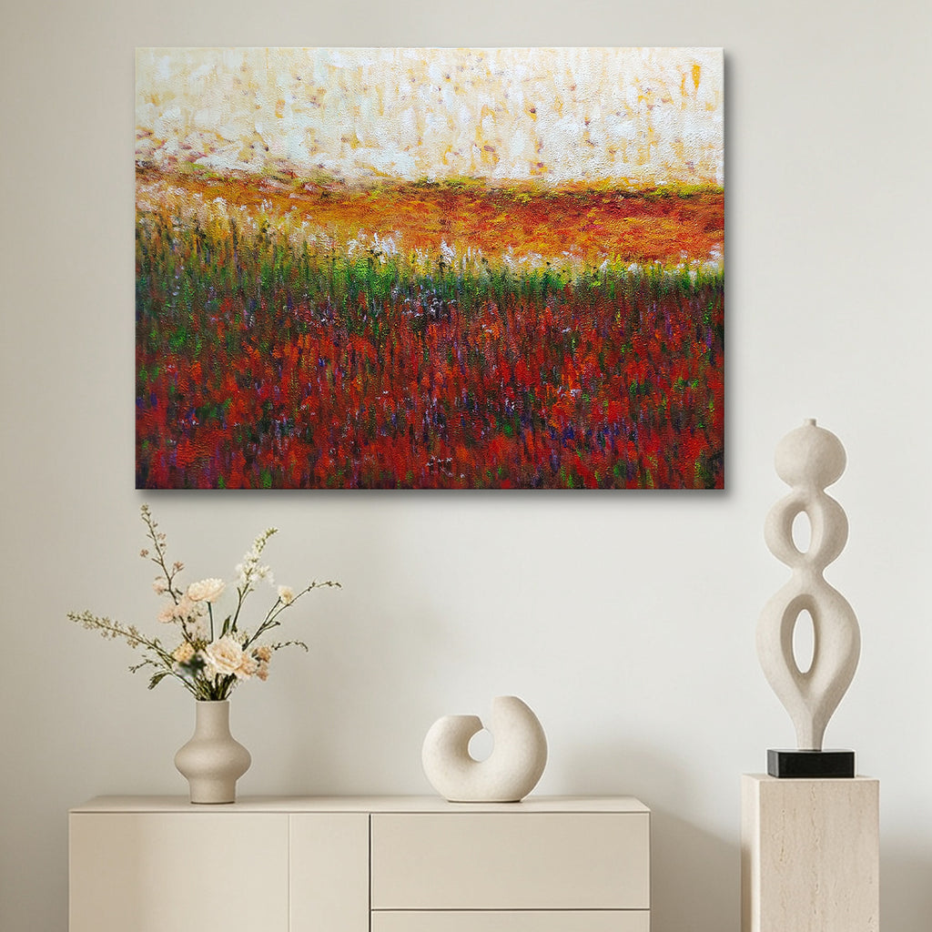 Autumn Echoes – Abstract Autumn Landscape Oil Painting | Textured Field Art