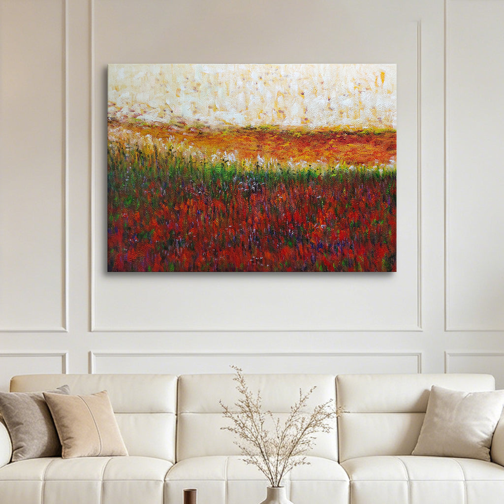 Autumn Echoes – Abstract Autumn Landscape Oil Painting | Textured Field Art