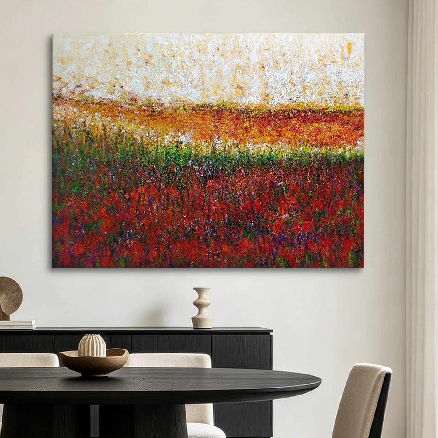 Autumn Echoes – Abstract Autumn Landscape Oil Painting | Textured Field Art