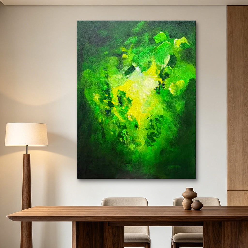 Emerald Pulse – Vibrant Green Abstract Oil Painting | Expressive Contemporary Art