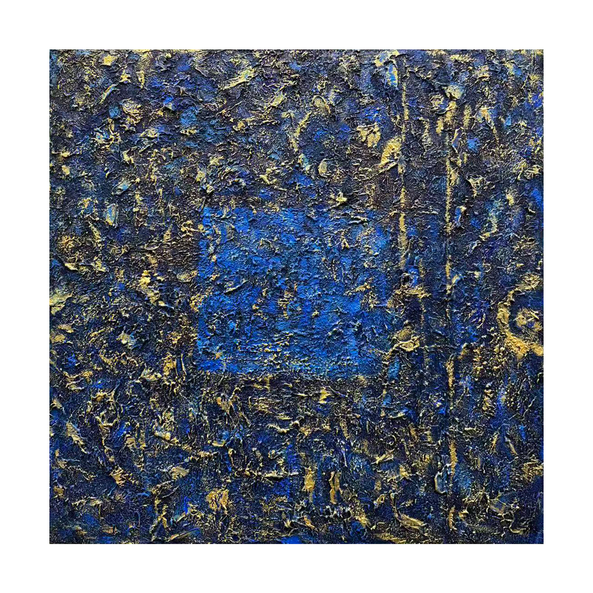 Midnight Alchemy – Blue & Gold Textured Abstract Oil Painting | Modern Wall Art
