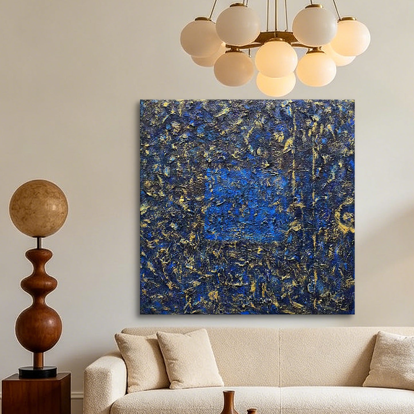Midnight Alchemy – Blue & Gold Textured Abstract Oil Painting | Modern Wall Art
