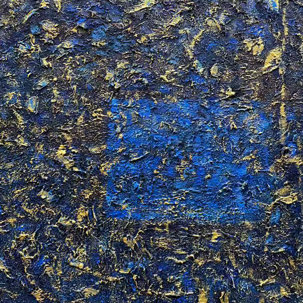 Midnight Alchemy – Blue & Gold Textured Abstract Oil Painting | Modern Wall Art