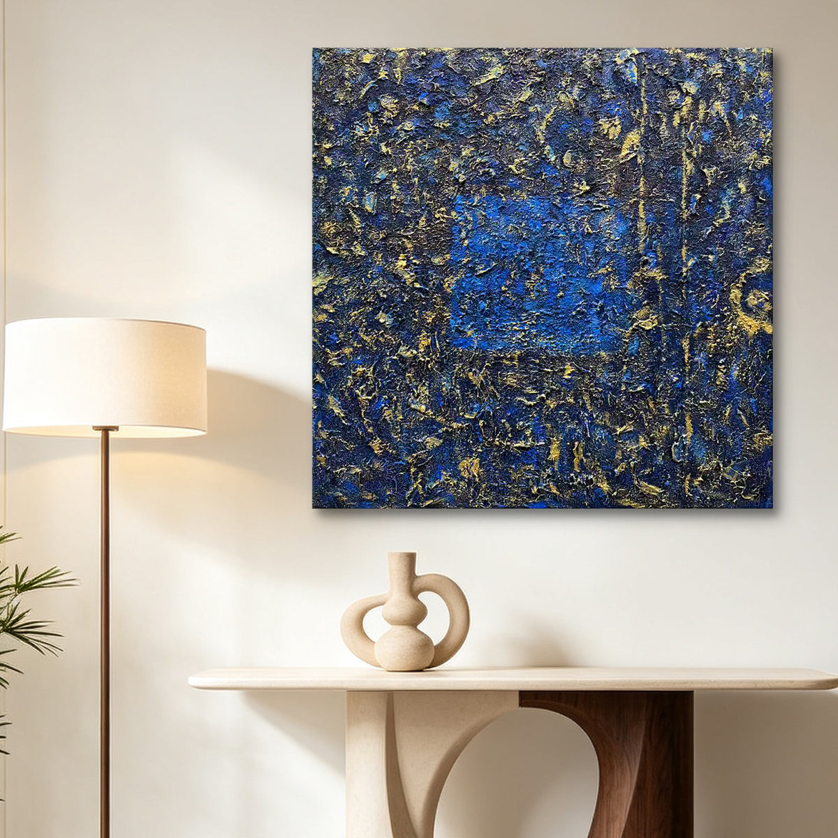 Midnight Alchemy – Blue & Gold Textured Abstract Oil Painting | Modern Wall Art