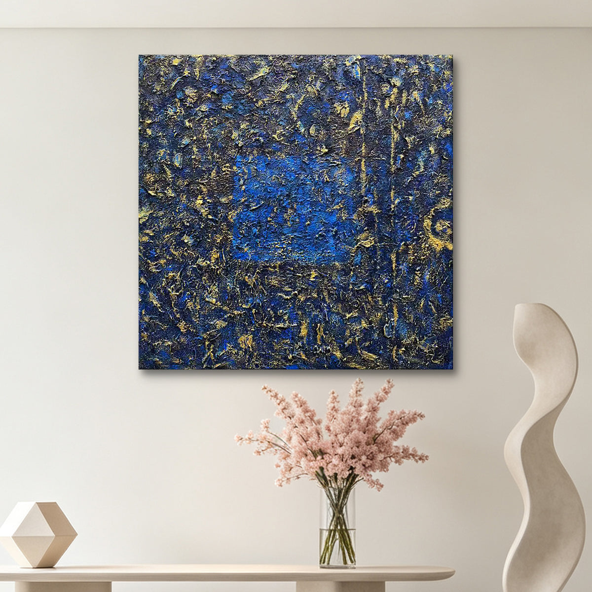 Midnight Alchemy – Blue & Gold Textured Abstract Oil Painting | Modern Wall Art