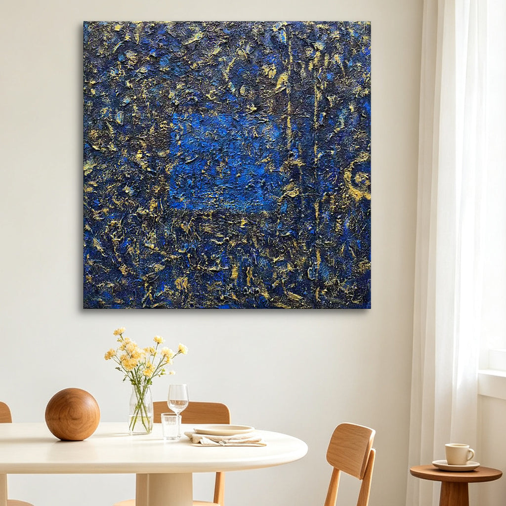 Midnight Alchemy – Blue & Gold Textured Abstract Oil Painting | Modern Wall Art