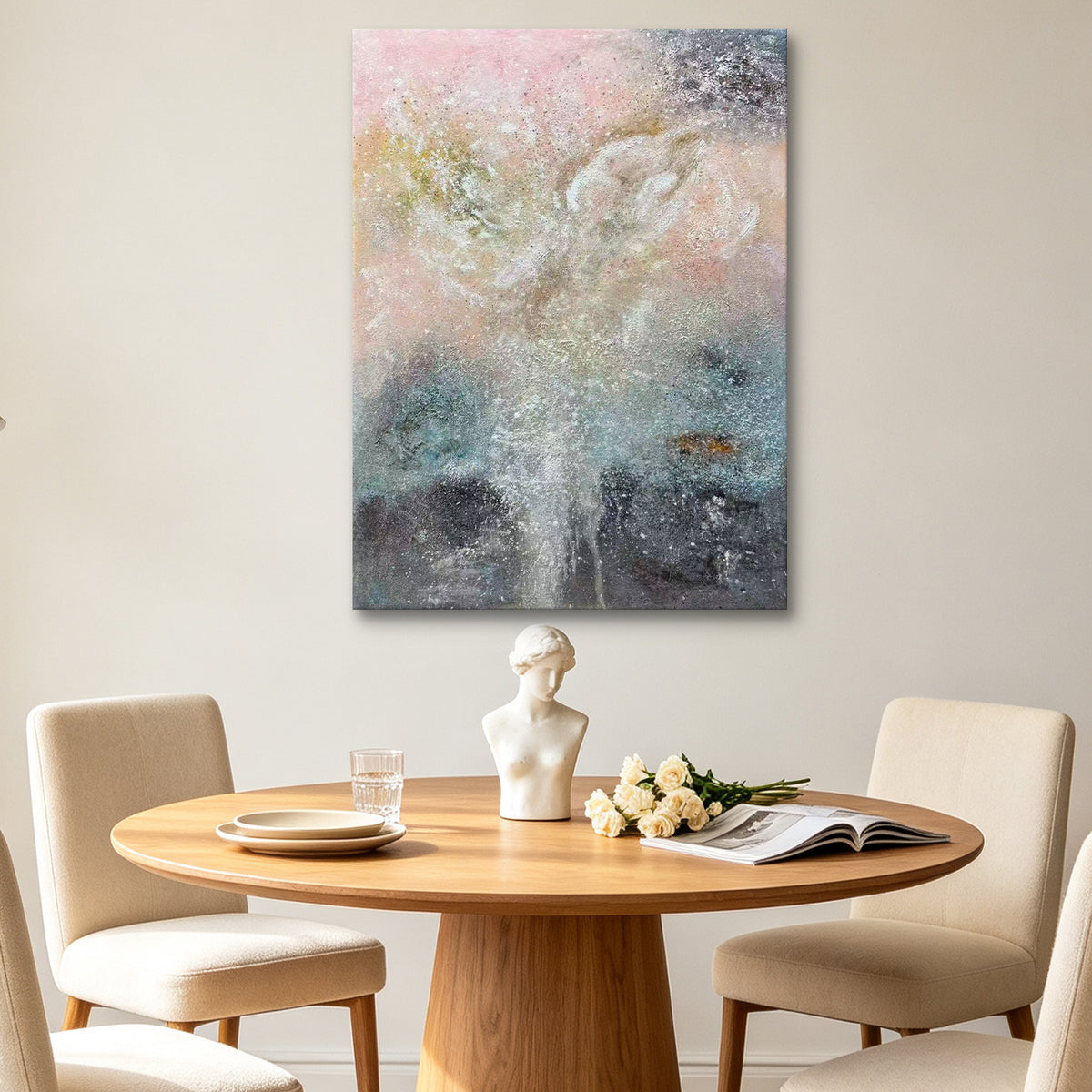 Whispering Light – Soft Pastel Abstract Oil Painting | Textured Neutral Art